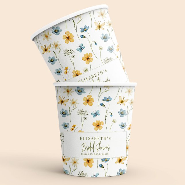 Wildflowers boho spring personalized bridal shower paper cups (Creator Uploaded)