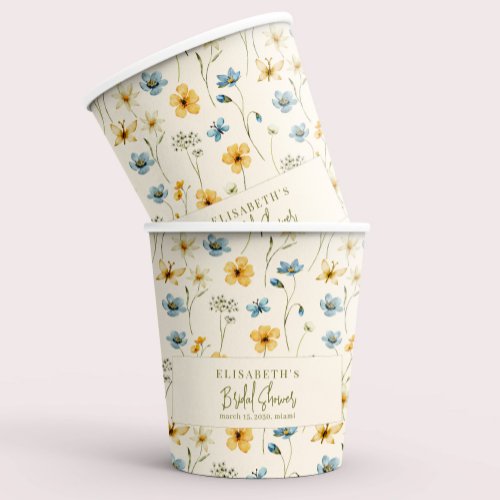 Wildflowers boho spring personalized bridal shower paper cups