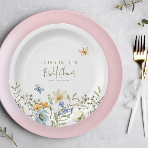 Wildflowers boho spring personalized bridal shower paper plates