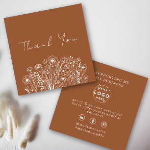 Wildflowers Boho Terracotta Order Thank You Square Business Card