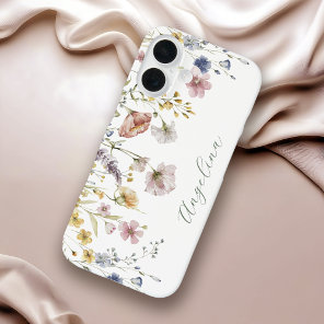 Wildflowers Boho Watercolor Floral with Any Name iPhone 16 Case