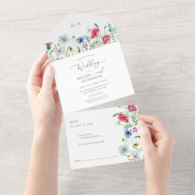 Wildflowers boho Wedding All In One Invitation (Tearaway)