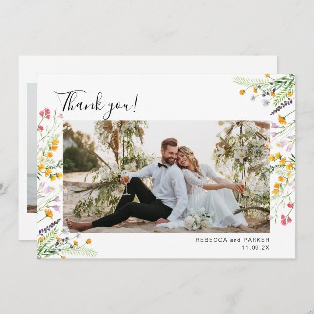Wildflowers boho Wedding Thank you photo (Front/Back)