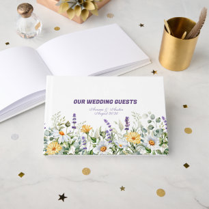 Wildflowers Border Yellow White Purple Wedding Guest Book