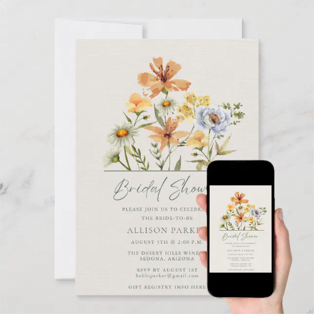 Wildflowers Botanical Garden Bridal Shower Invitation Zazzle