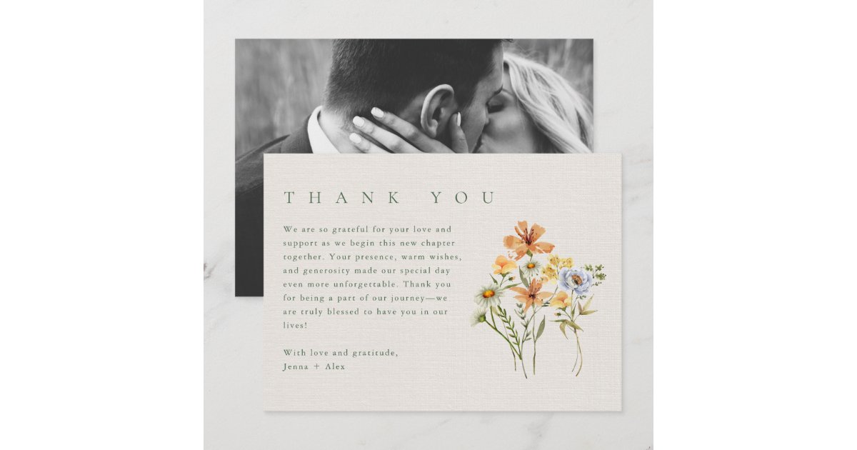 Wildflowers Botanical Garden Wedding Photo Thank You Card | Zazzle