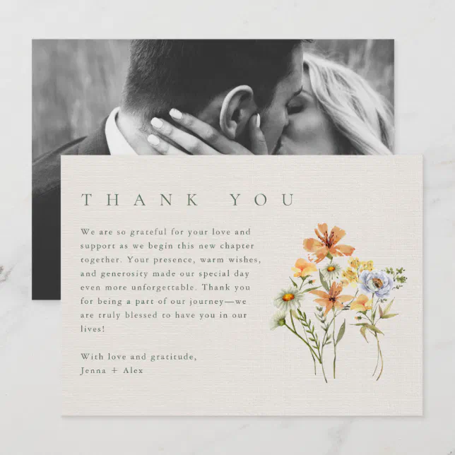 Wildflowers Botanical Garden Wedding Photo Thank You Card | Zazzle