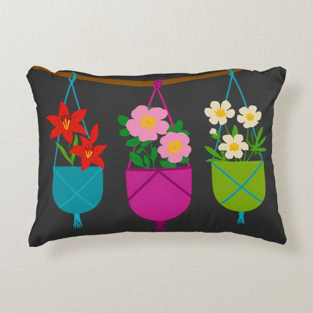 WILDFLOWERS: Botanical Trio in Hanging Planters Accent Pillow (Front)