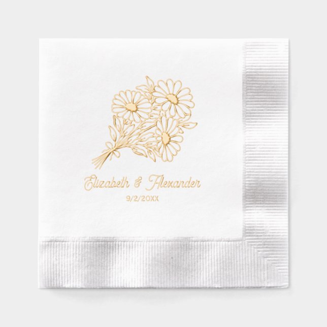 Wildflowers Bouquet #2L Wedding Couple Names Date Foil Napkins (Front)