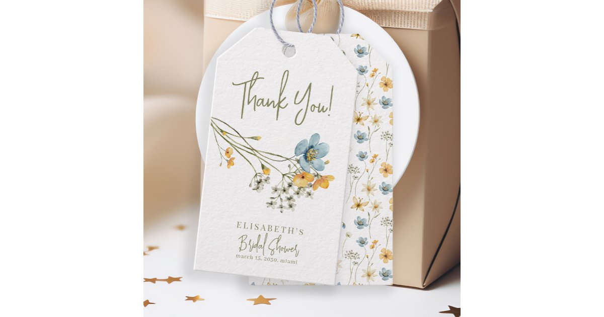Wildflowers bouquet bridal shower thank you favor gift tags | Zazzle