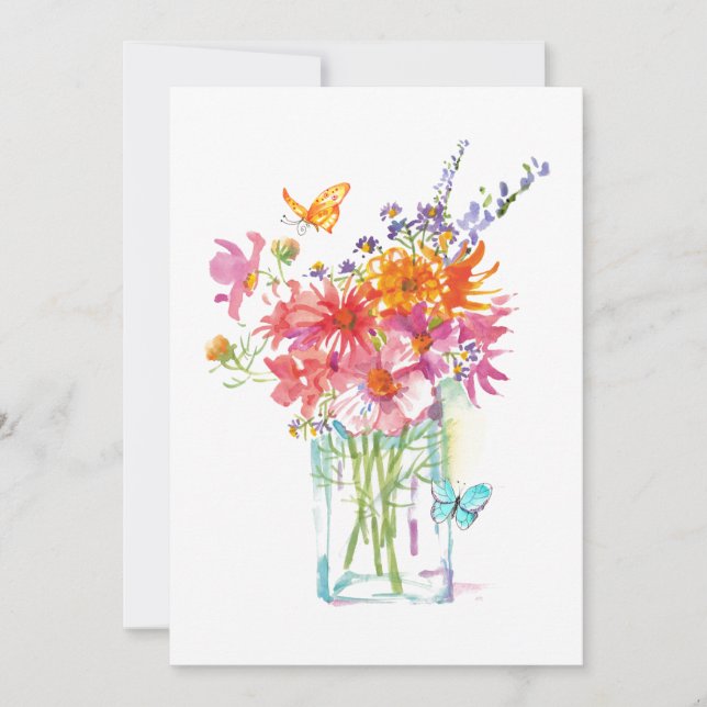 Wildflowers Bouquet Watercolor Flat Card (Front)