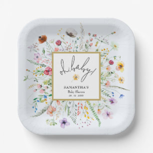 Wildflowers Boy Baby Shower Blue Paper Plates