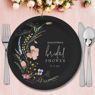 Wildflowers Bridal Shower Black Paper Plates