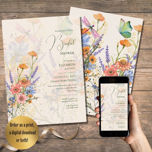 Wildflowers Bridal Shower BOHO Printed or Digital  Invitation