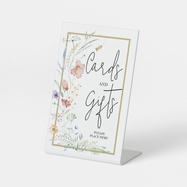 Wildflowers Bridal Shower Cards and Gifts Pedestal Sign (Front)