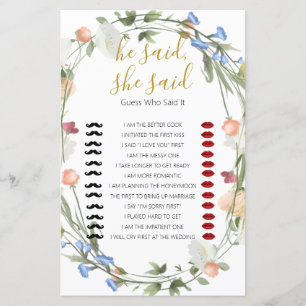 Wildflowers Bridal Shower he said, she said Game