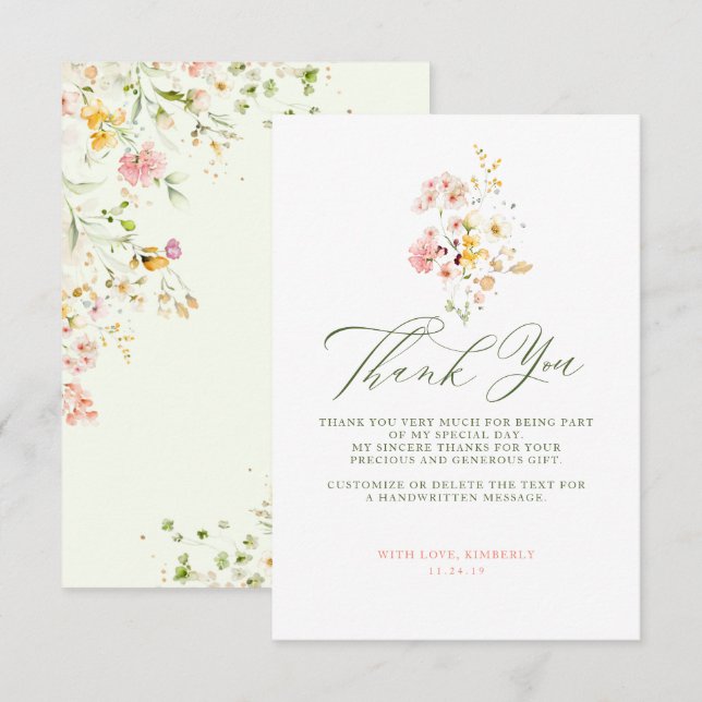 Wildflowers Bridal Shower Little Thank You Card (Front/Back)