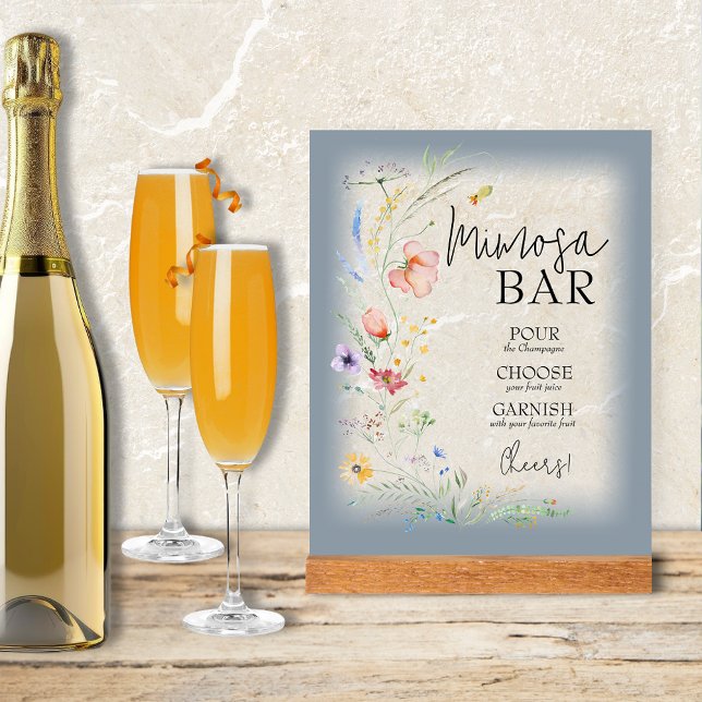 Wildflowers Bridal Shower Mimosa Bar Acrylic Sign (Wildflowers Bridal Shower Mimosa Bar Clear Acrylic Sign with blue border)