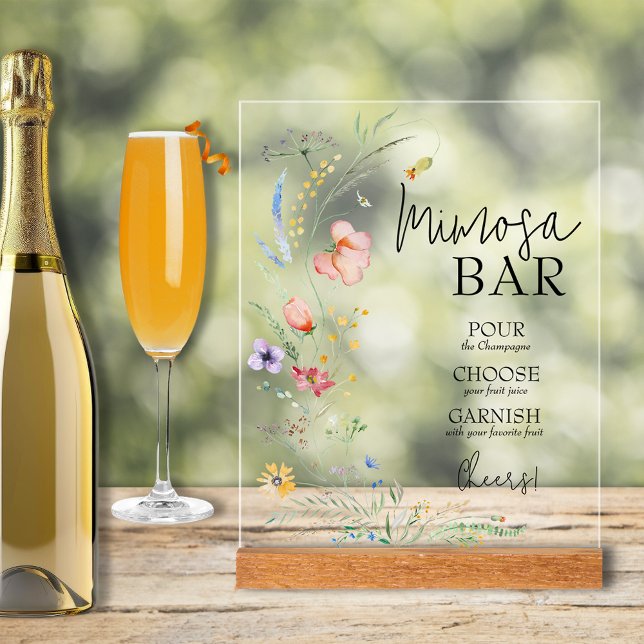 Wildflowers Bridal Shower Mimosa Bar Acrylic Sign (Wildflowers Bridal Shower Mimosa Bar Acrylic Sign)