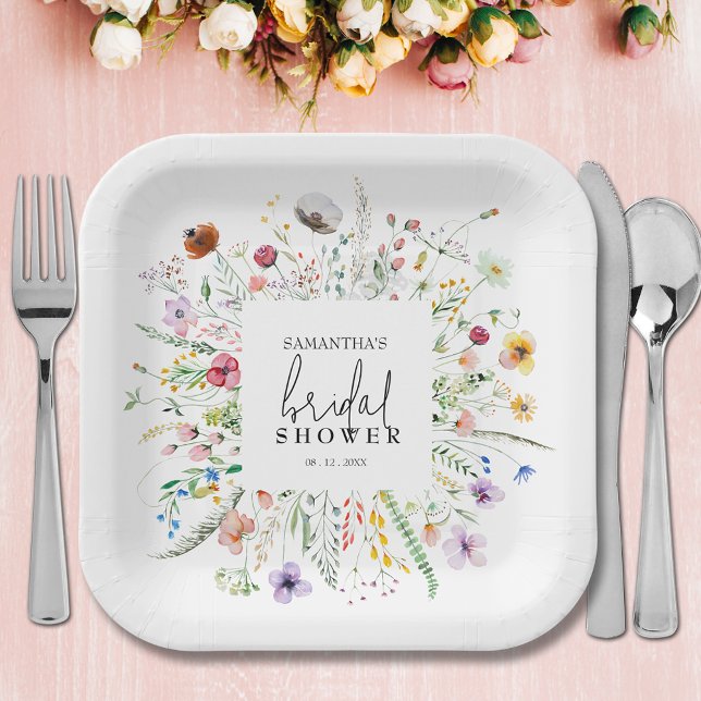 Wildflowers Bridal Shower Paper Plates (Wildflowers bridal shower square paper plates)