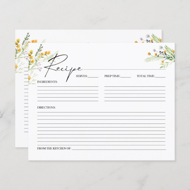 Wildflowers Bridal Shower Recipe Card (Front/Back)