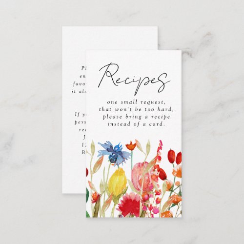 Wildflowers Bridal Shower Recipe Request Enclosure Card