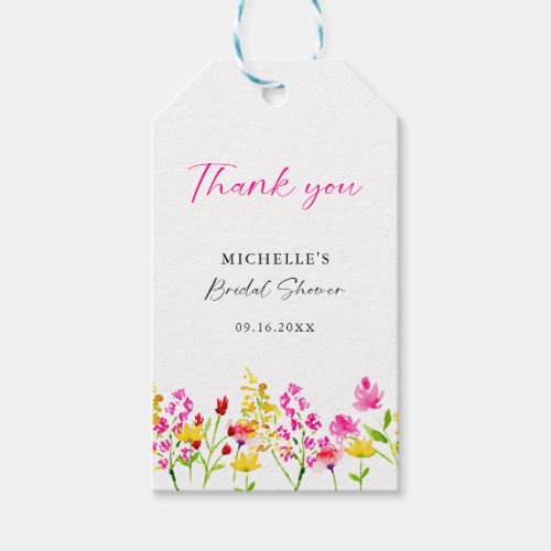 Wildflowers Bridal Shower Script Pink Florals Gift Tags