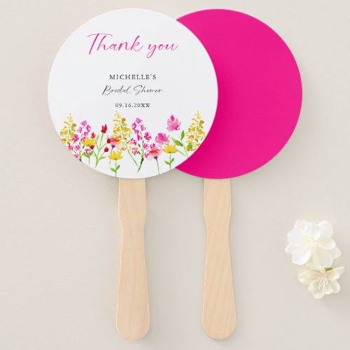 Wildflowers Bridal Shower Script Pink Florals  Hand Fan