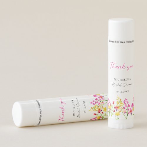 Wildflowers Bridal Shower Script Pink Florals  Lip Balm