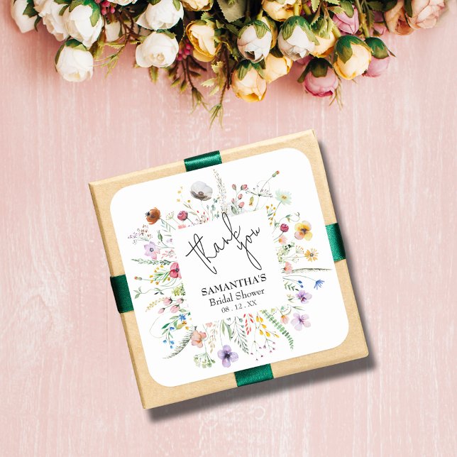 Wildflowers Bridal Shower Square Sticker (Wildflowers bridal shower 3" square stickers (1-1/2" available, too))