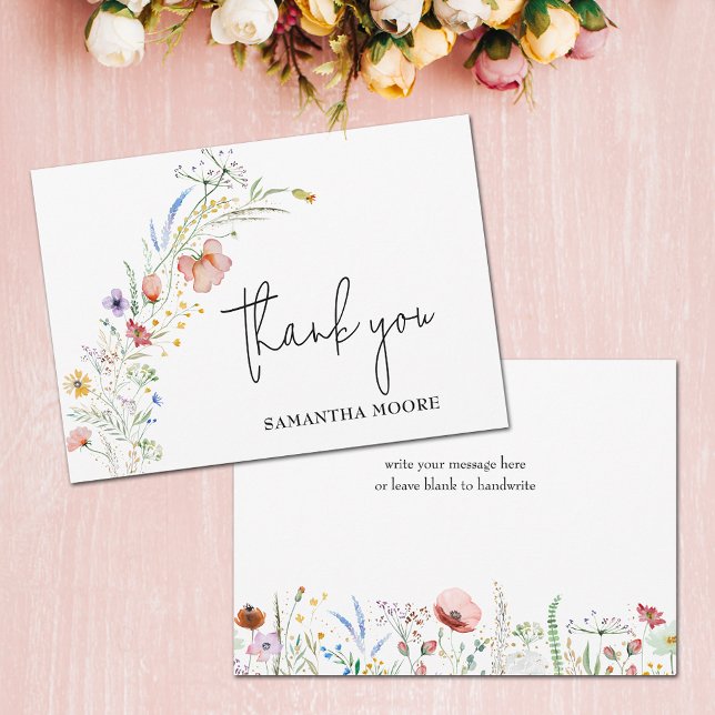 Wildflowers Bridal Shower Thank You Card (Wildflowers bridal shower 5" x 7" flat thank you cards)