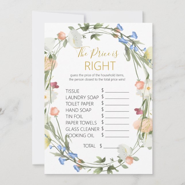  Wildflowers Bridal Shower The Price is Right Game Invitation (Front)