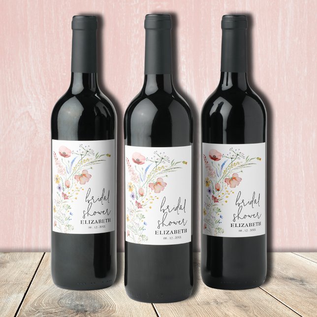 Wildflowers Bridal Shower Wine Label (Wildflowers bridal shower personalized wine bottle labels)