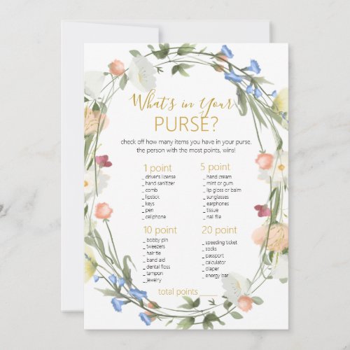 Wildflowers Bridal Whats in Your  Purse game Invitation