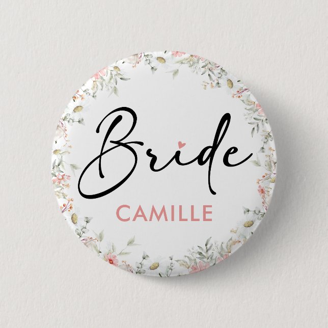 Wildflowers Bride To Be Bridal Shower Button (Front)