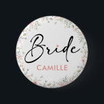 Wildflowers Bride To Be Bridal Shower Button<br><div class="desc">Celebrate the bride-to-be with the enchanting Wildflowers Bridal Shower button featuring a delightful peach floral design,  adding a touch of rustic charm to the celebration. This badge is the perfect accessory for bachelorette parties and bridal showers,  serving as a beautiful decoration while proudly announcing the bride's special status.</div>