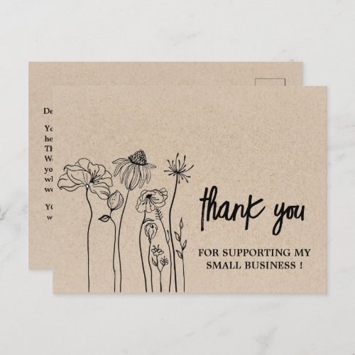 Wildflowers Brown Kraft Thank You Business Postcard