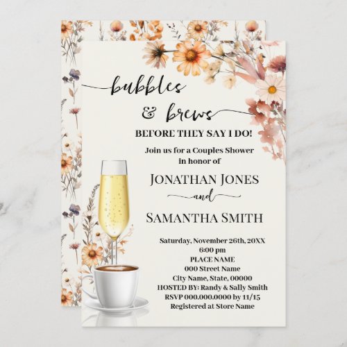 Wildflowers Bubbles  Brews Coffee Couples Shower Invitation