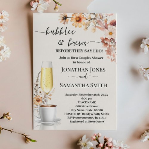 Wildflowers Bubbles  Brews Coffee Couples Shower Invitation