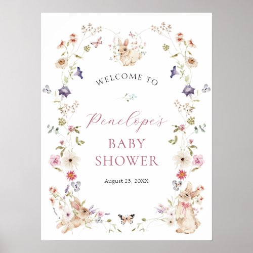 Wildflowers  Bunnies Baby Shower Poster