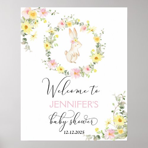 Wildflowers bunny baby shower welcome poster