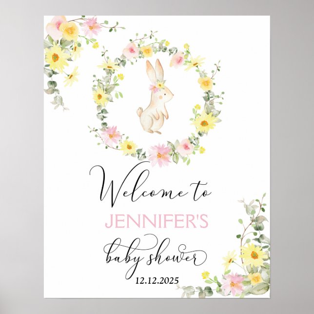 Wildflowers bunny baby shower welcome poster (Front)