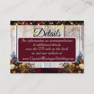 Wildflowers, Burgundy Ribbon & Lights, QR Code Enclosure Card