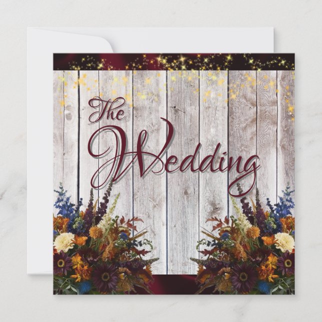 Wildflowers, Burgundy Ribbon & Lights Wedding 2 Invitation (Front)