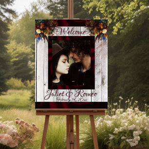 Wildflowers, Burgundy Ribbon & Photo Wedding Foam Board