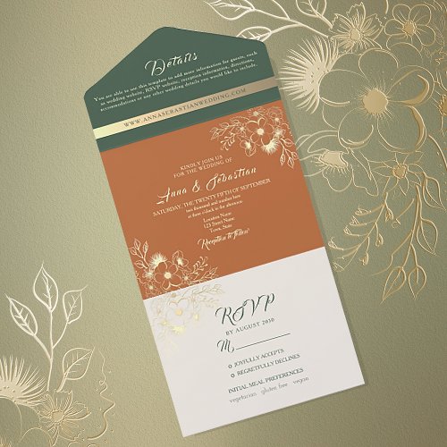 Wildflowers Burnt Orange Wedding All In One Invitation