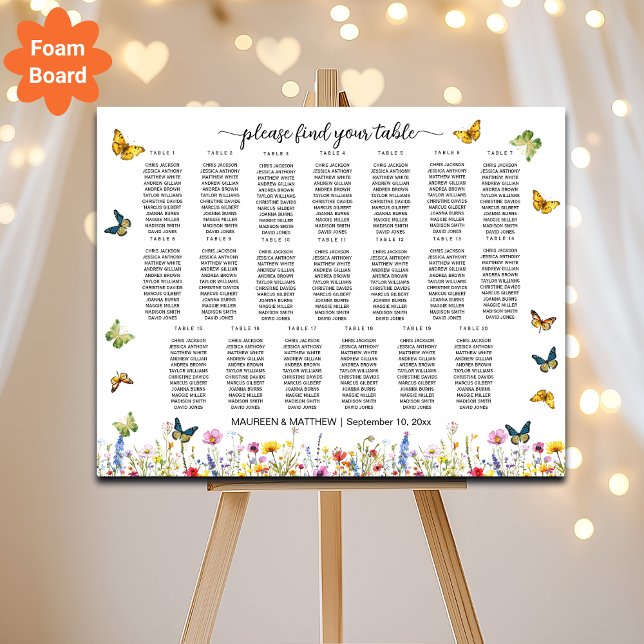 Wildflowers Butterflies 20 Tables Wedding Seating Foam Board (Creator Uploaded)