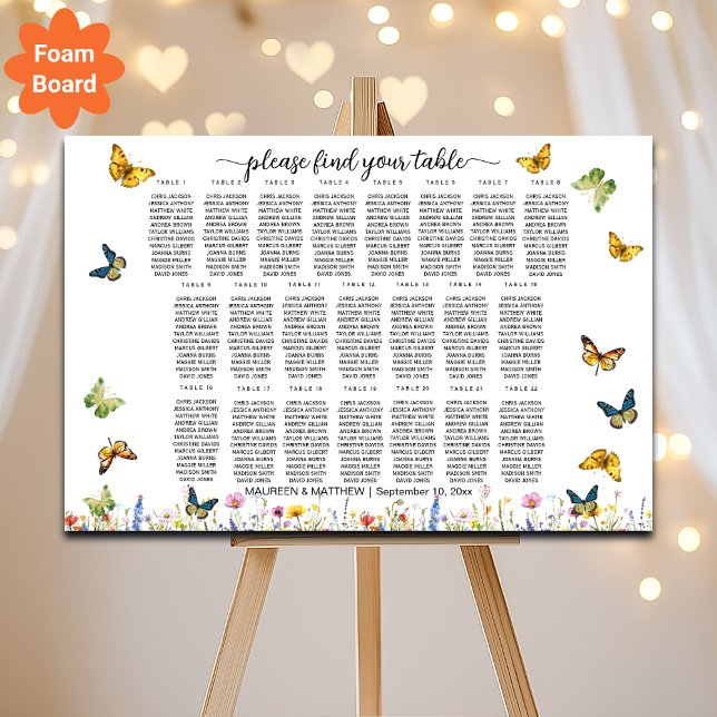 Wildflowers Butterflies 22 Tables Wedding Seating Foam Board (Creator Uploaded)