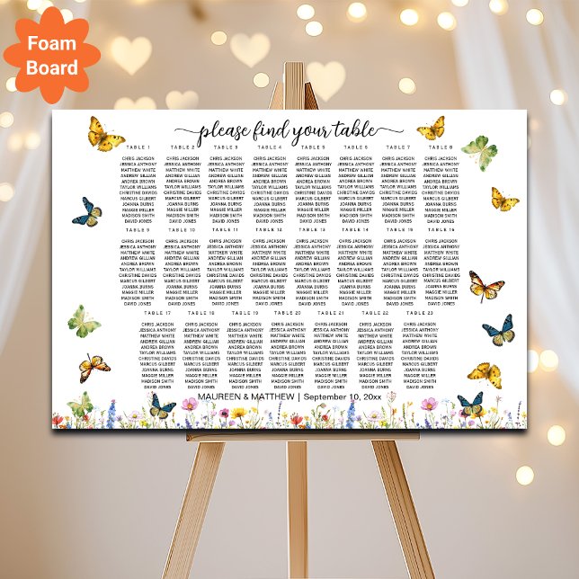 Wildflowers Butterflies 23 Tables Wedding Seating Foam Board (Creator Uploaded)
