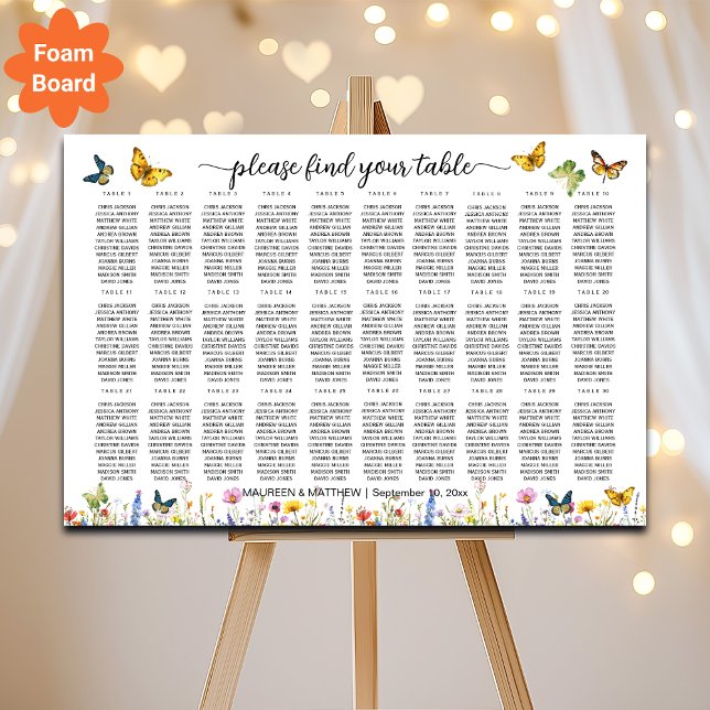Wildflowers Butterflies 30 Tables Wedding Seating Foam Board (Creator Uploaded)